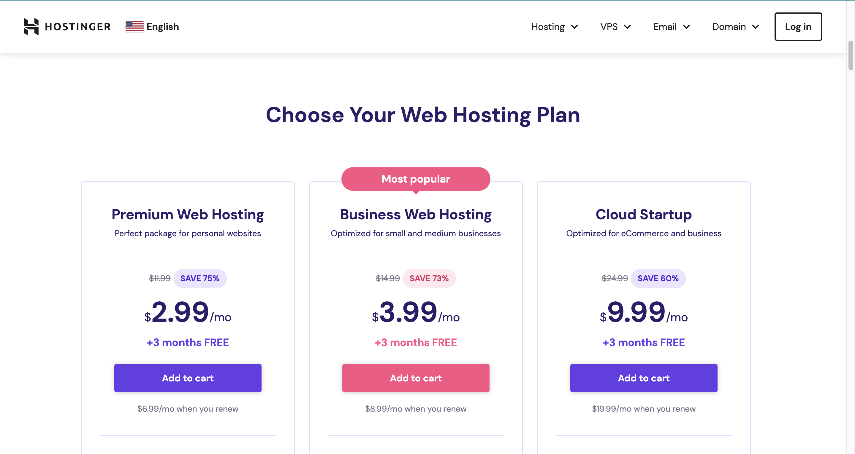 Hostinger pricing